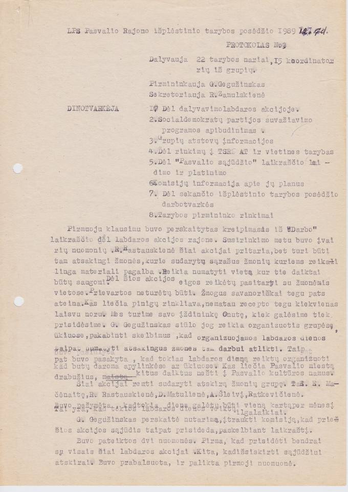 LPS Pasvalio rajono 1989.12.07 išplėstinio tarybos posėdžio PROTOKOLAS Nr. 3